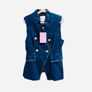 NWT Avec Les Filles Denim Vest with Gold Branded Buttons